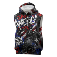 Personalized America New York Statue Of Liberty Sleeveless Zip Hoodie Dark Grunge American Flag Graffiti Street Art