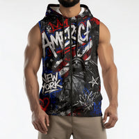 Personalized America New York Statue Of Liberty Sleeveless Zip Hoodie Dark Grunge American Flag Graffiti Street Art