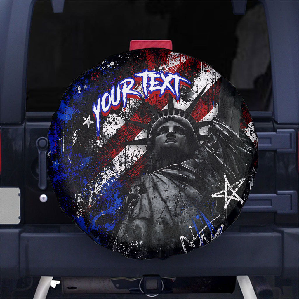 Personalized America New York Statue Of Liberty Spare Tire Cover Dark Grunge American Flag Graffiti Street Art