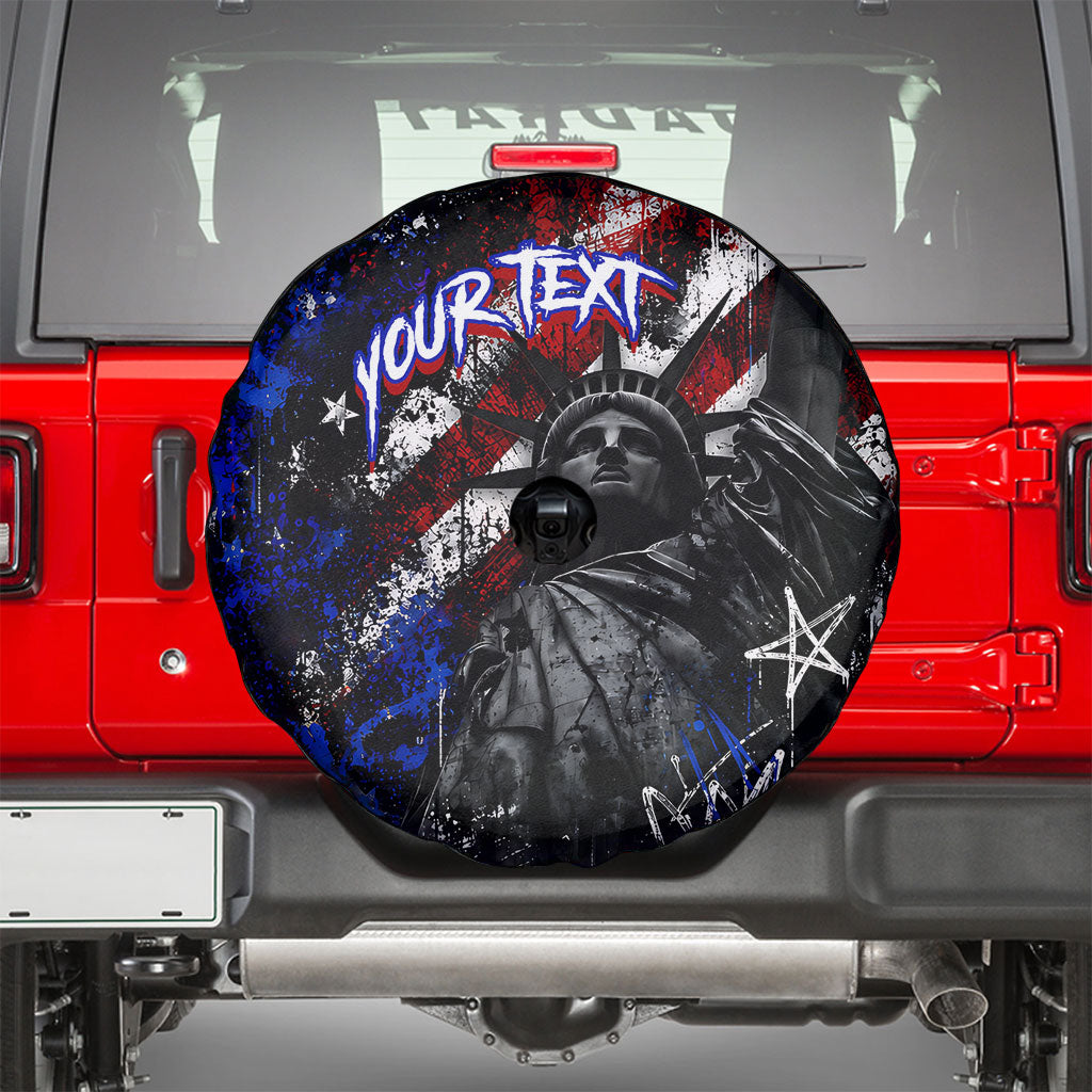 Personalized America New York Statue Of Liberty Spare Tire Cover Dark Grunge American Flag Graffiti Street Art