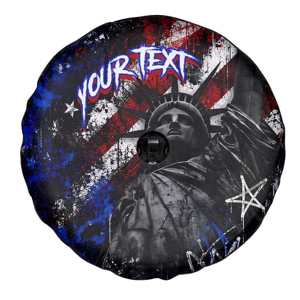 Personalized America New York Statue Of Liberty Spare Tire Cover Dark Grunge American Flag Graffiti Street Art
