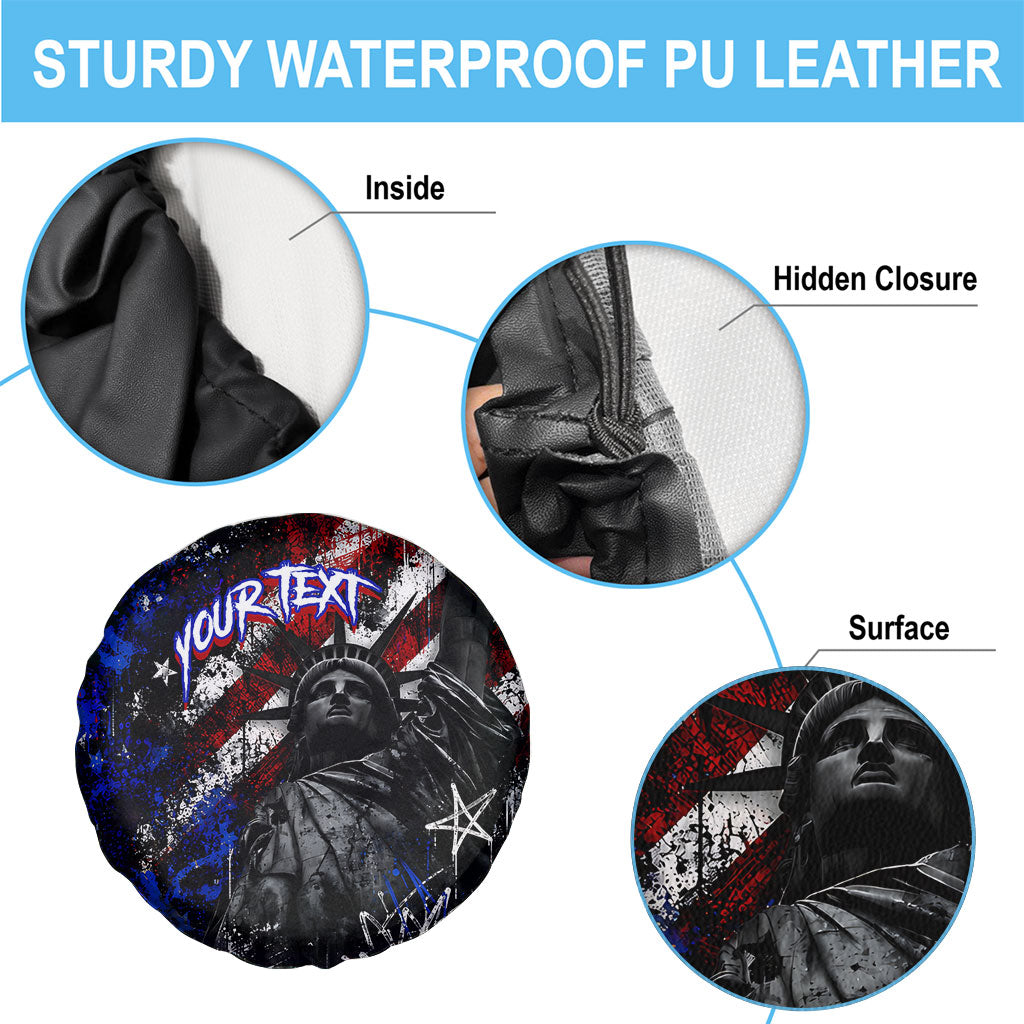 Personalized America New York Statue Of Liberty Spare Tire Cover Dark Grunge American Flag Graffiti Street Art