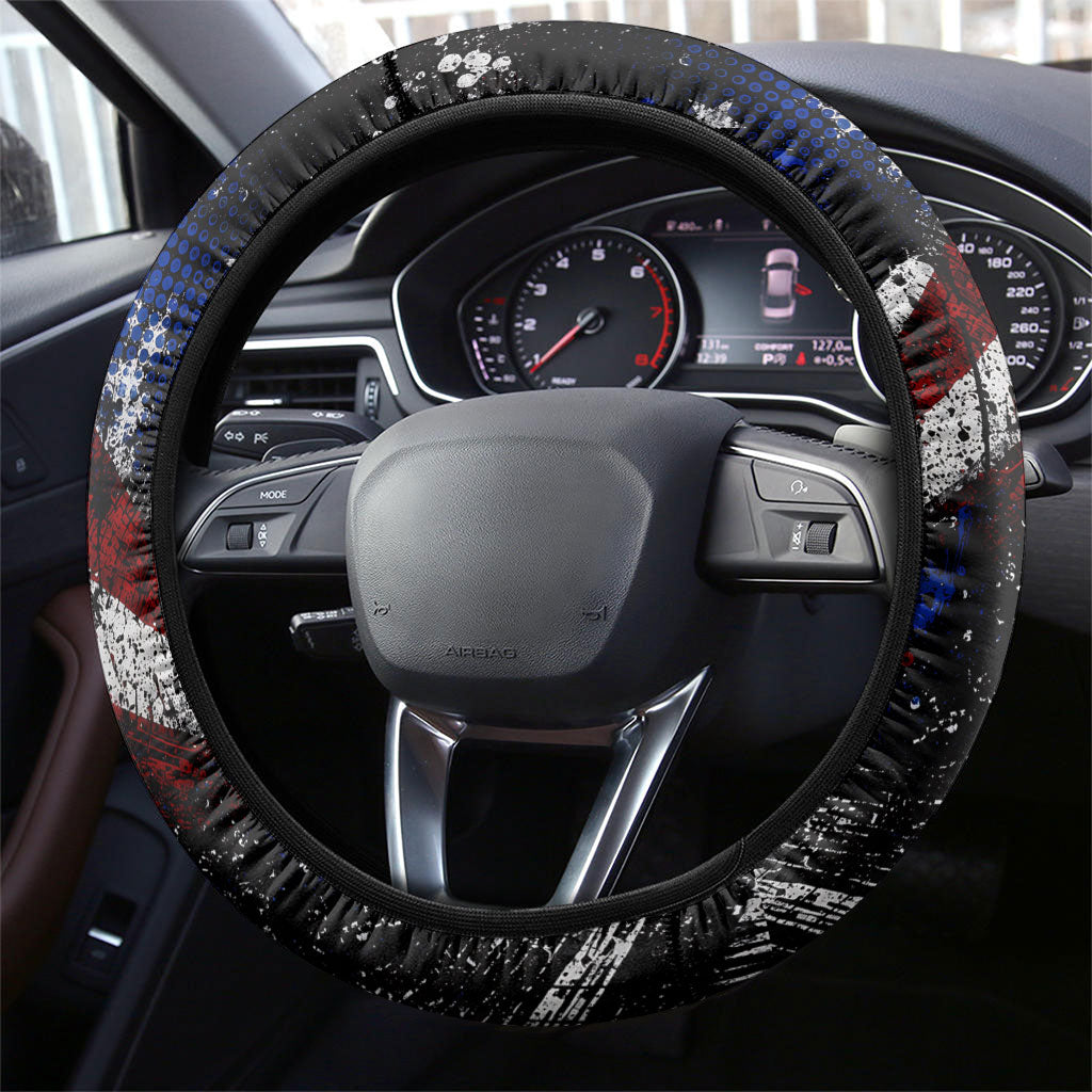 America New York Statue Of Liberty Steering Wheel Cover Dark Grunge American Flag Graffiti Street Art