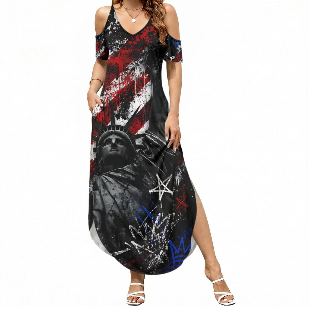 Personalized America New York Statue Of Liberty Summer Maxi Dress Dark Grunge American Flag Graffiti Street Art