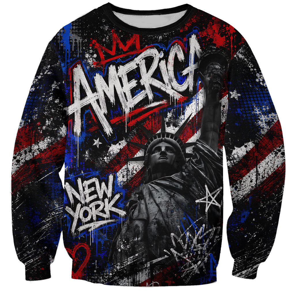 Personalized America New York Statue Of Liberty Sweatshirt Dark Grunge American Flag Graffiti Street Art