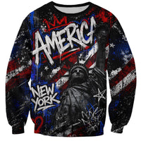 Personalized America New York Statue Of Liberty Sweatshirt Dark Grunge American Flag Graffiti Street Art