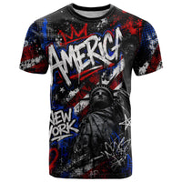 Personalized America New York Statue Of Liberty T Shirt Dark Grunge American Flag Graffiti Street Art