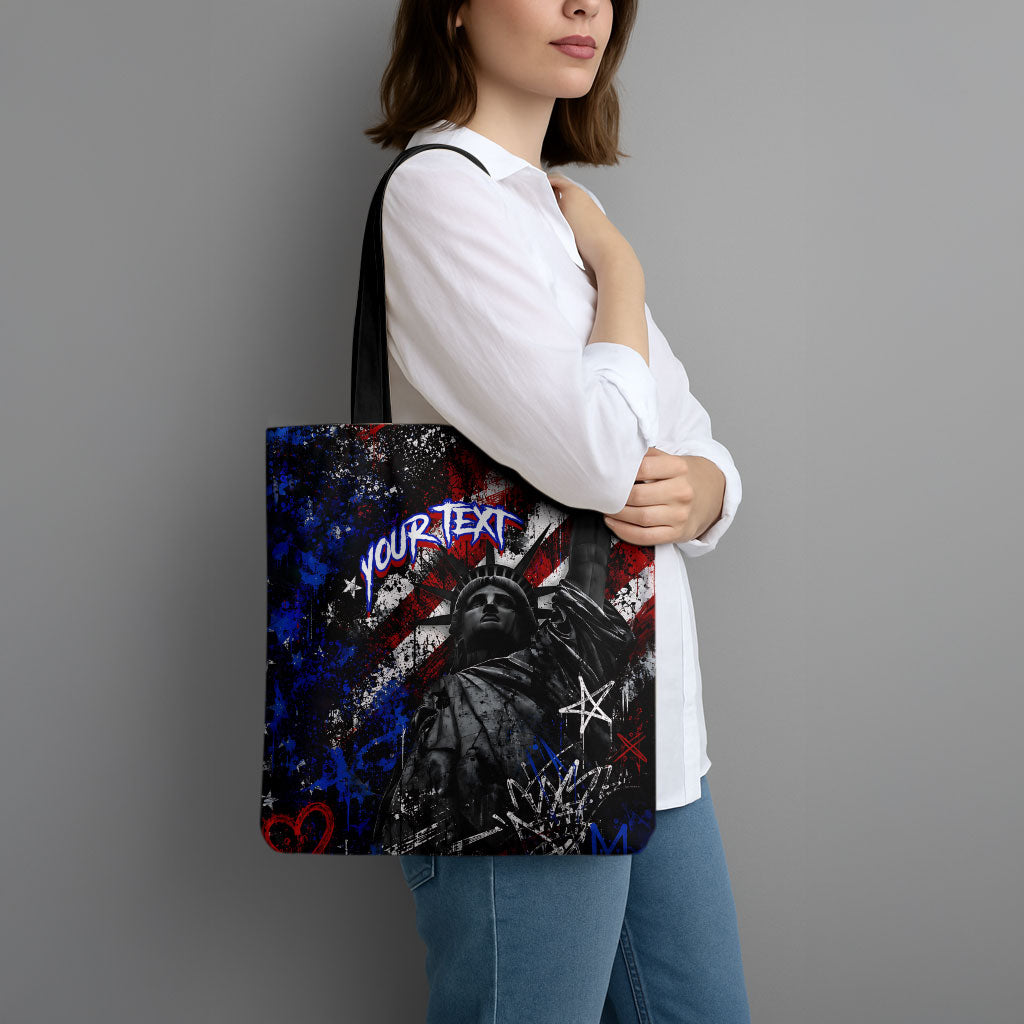 Personalized America New York Statue Of Liberty Tote Bag Dark Grunge American Flag Graffiti Street Art