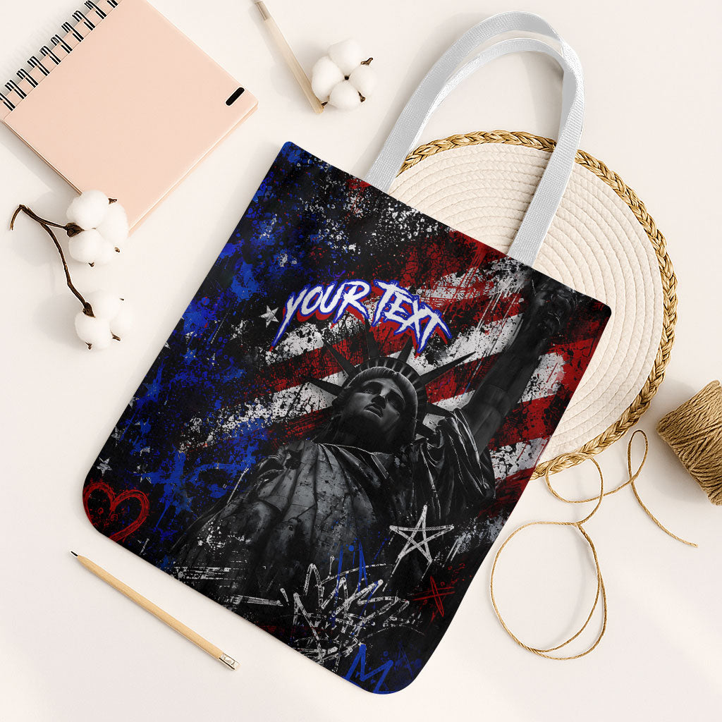 Personalized America New York Statue Of Liberty Tote Bag Dark Grunge American Flag Graffiti Street Art