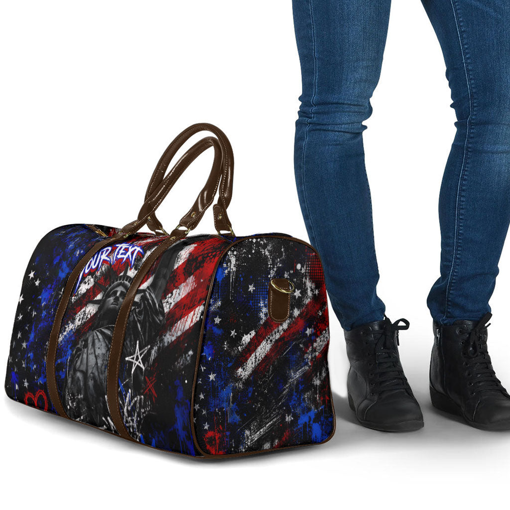 Personalized America New York Statue Of Liberty Travel Bag Dark Grunge American Flag Graffiti Street Art