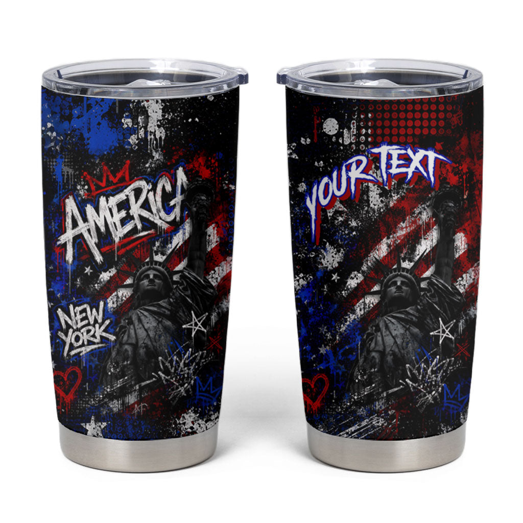 Personalized America New York Statue Of Liberty Tumbler Cup Dark Grunge American Flag Graffiti Street Art