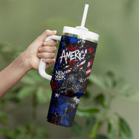 Personalized America New York Statue Of Liberty Tumbler With Handle Dark Grunge American Flag Graffiti Street Art