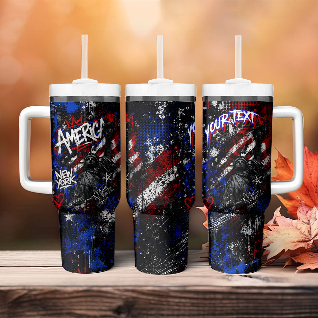 Personalized America New York Statue Of Liberty Tumbler With Handle Dark Grunge American Flag Graffiti Street Art
