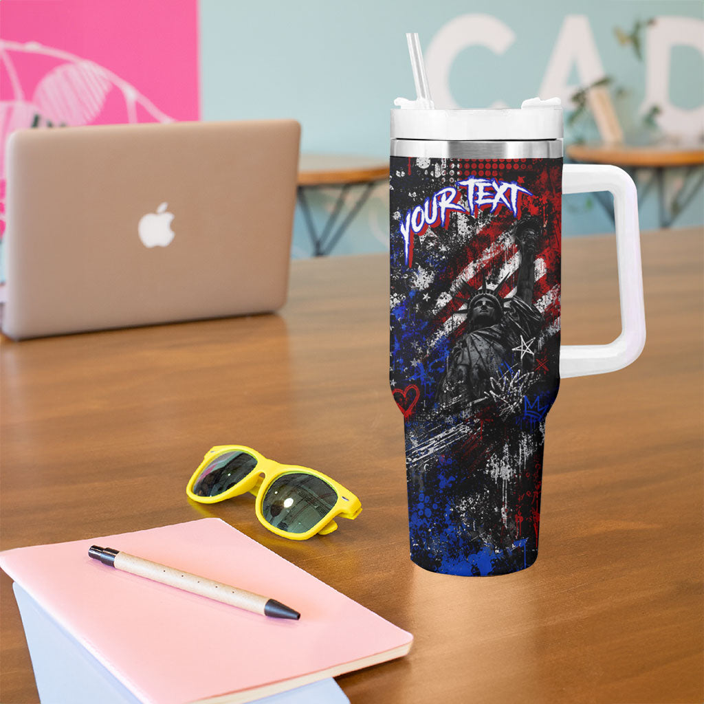 Personalized America New York Statue Of Liberty Tumbler With Handle Dark Grunge American Flag Graffiti Street Art
