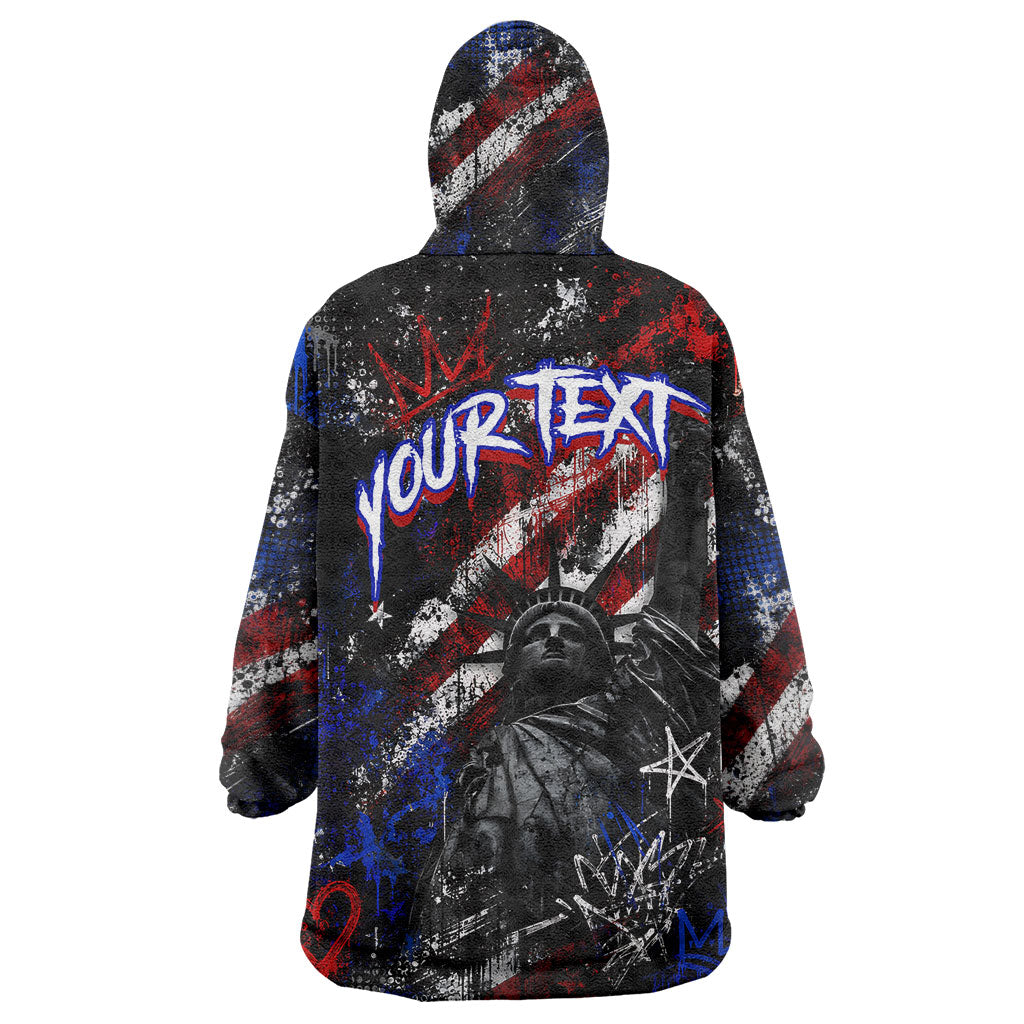 Personalized America New York Statue Of Liberty Wearable Blanket Hoodie Dark Grunge American Flag Graffiti Street Art