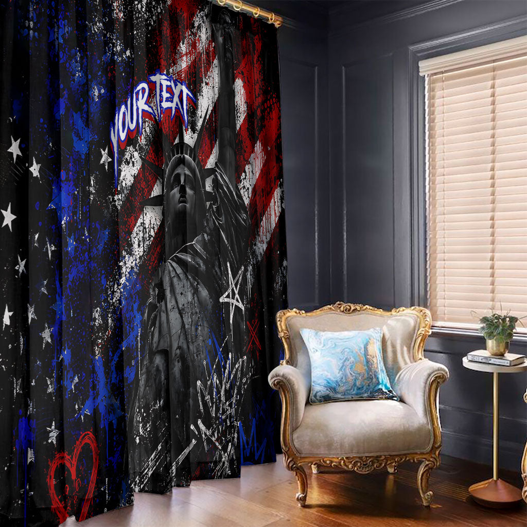 Personalized America New York Statue Of Liberty Window Curtain Dark Grunge American Flag Graffiti Street Art