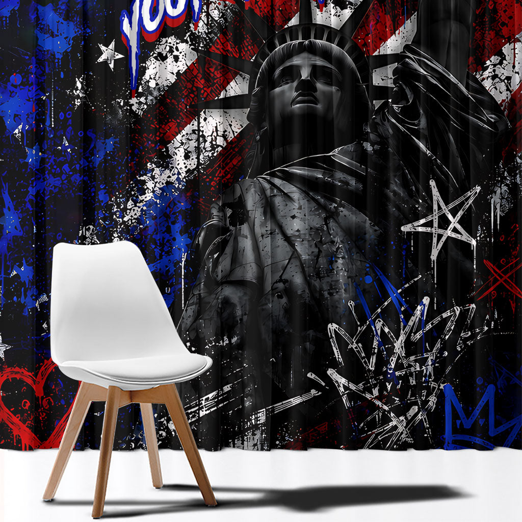 Personalized America New York Statue Of Liberty Window Curtain Dark Grunge American Flag Graffiti Street Art