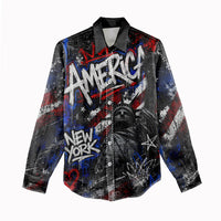 Personalized America New York Statue Of Liberty Women Casual Shirt Dark Grunge American Flag Graffiti Street Art