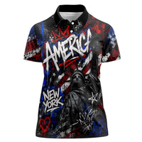 Personalized America New York Statue Of Liberty Women Polo Shirt Dark Grunge American Flag Graffiti Street Art