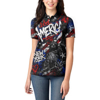 Personalized America New York Statue Of Liberty Women Polo Shirt Dark Grunge American Flag Graffiti Street Art