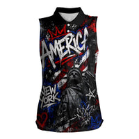 Personalized America New York Statue Of Liberty Women Sleeveless Polo Shirt Dark Grunge American Flag Graffiti Street Art