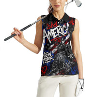 Personalized America New York Statue Of Liberty Women Sleeveless Polo Shirt Dark Grunge American Flag Graffiti Street Art