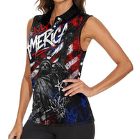 Personalized America New York Statue Of Liberty Women Sleeveless Polo Shirt Dark Grunge American Flag Graffiti Street Art