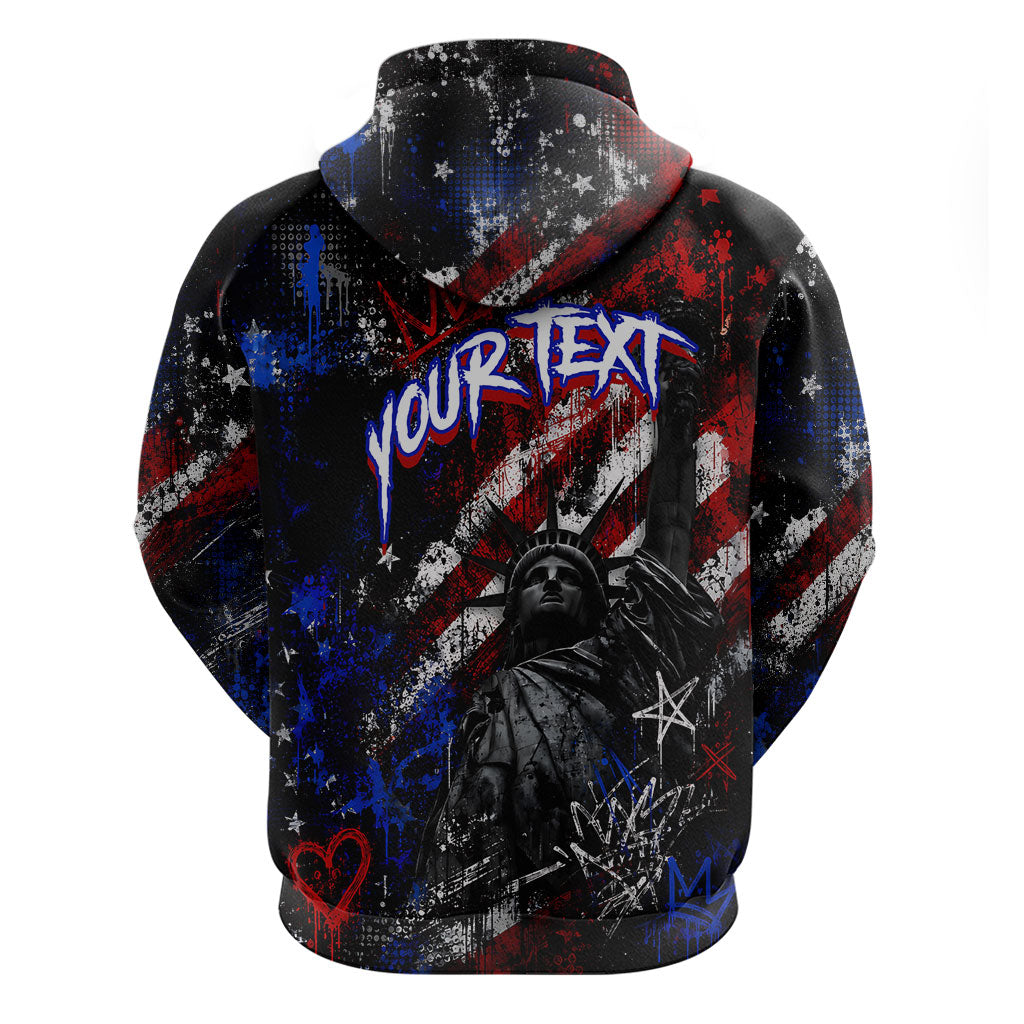 Personalized America New York Statue Of Liberty Zip Hoodie Dark Grunge American Flag Graffiti Street Art