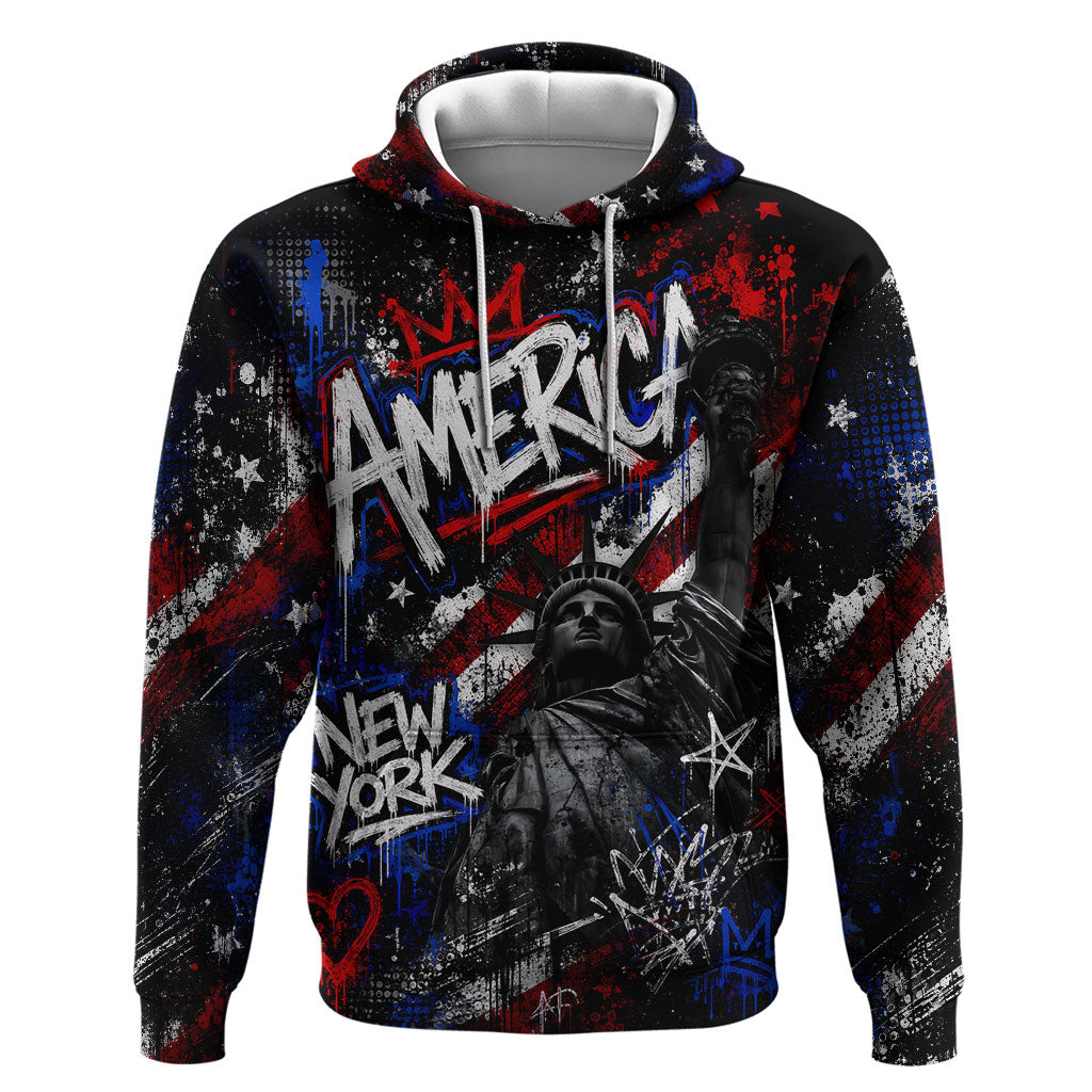Personalized America New York Statue Of Liberty Zip Hoodie Dark Grunge American Flag Graffiti Street Art