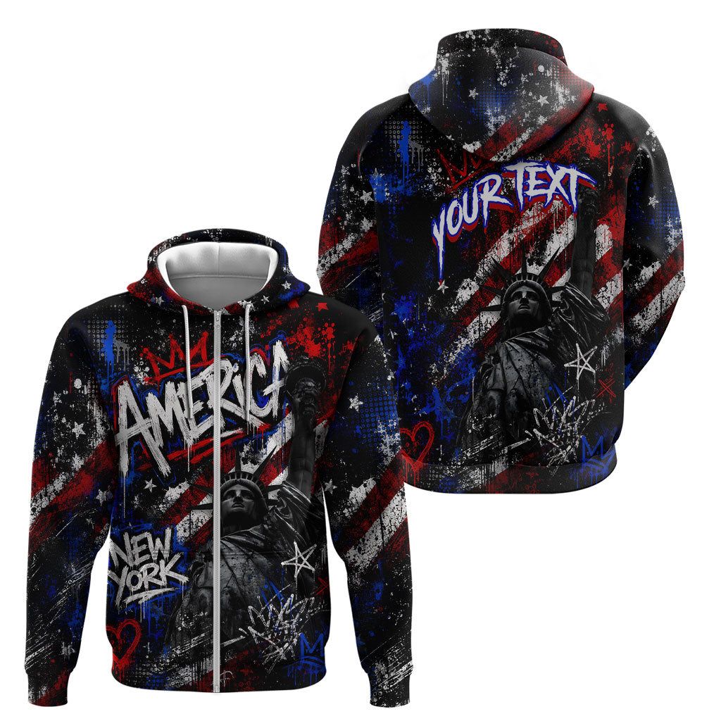 Personalized America New York Statue Of Liberty Zip Hoodie Dark Grunge American Flag Graffiti Street Art