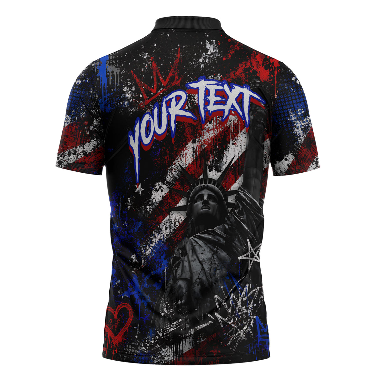 Personalized America New York Statue Of Liberty Zipper Polo Shirt Dark Grunge American Flag Graffiti Street Art
