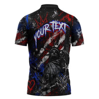 Personalized America New York Statue Of Liberty Zipper Polo Shirt Dark Grunge American Flag Graffiti Street Art