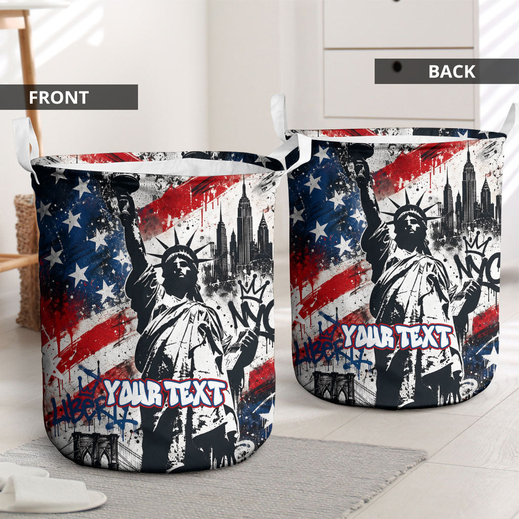 Personalized New York Statue Of Liberty Laundry Basket Grunge Street Art NYC Skyline American Pride
