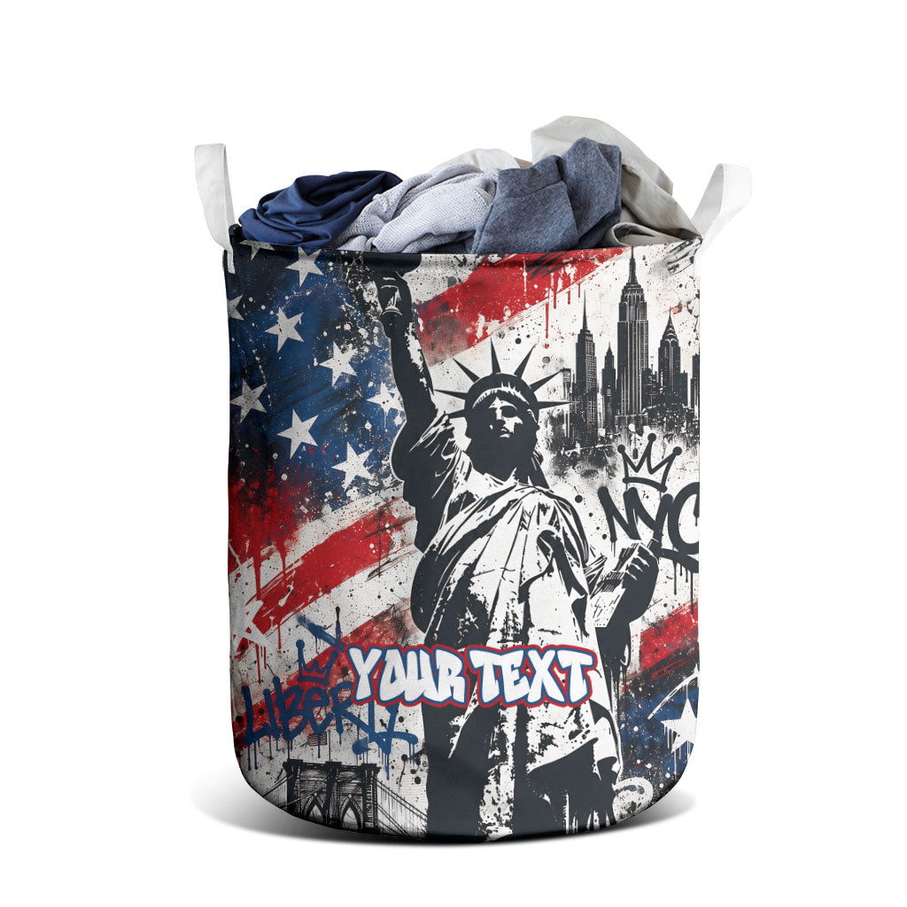 Personalized New York Statue Of Liberty Laundry Basket Grunge Street Art NYC Skyline American Pride