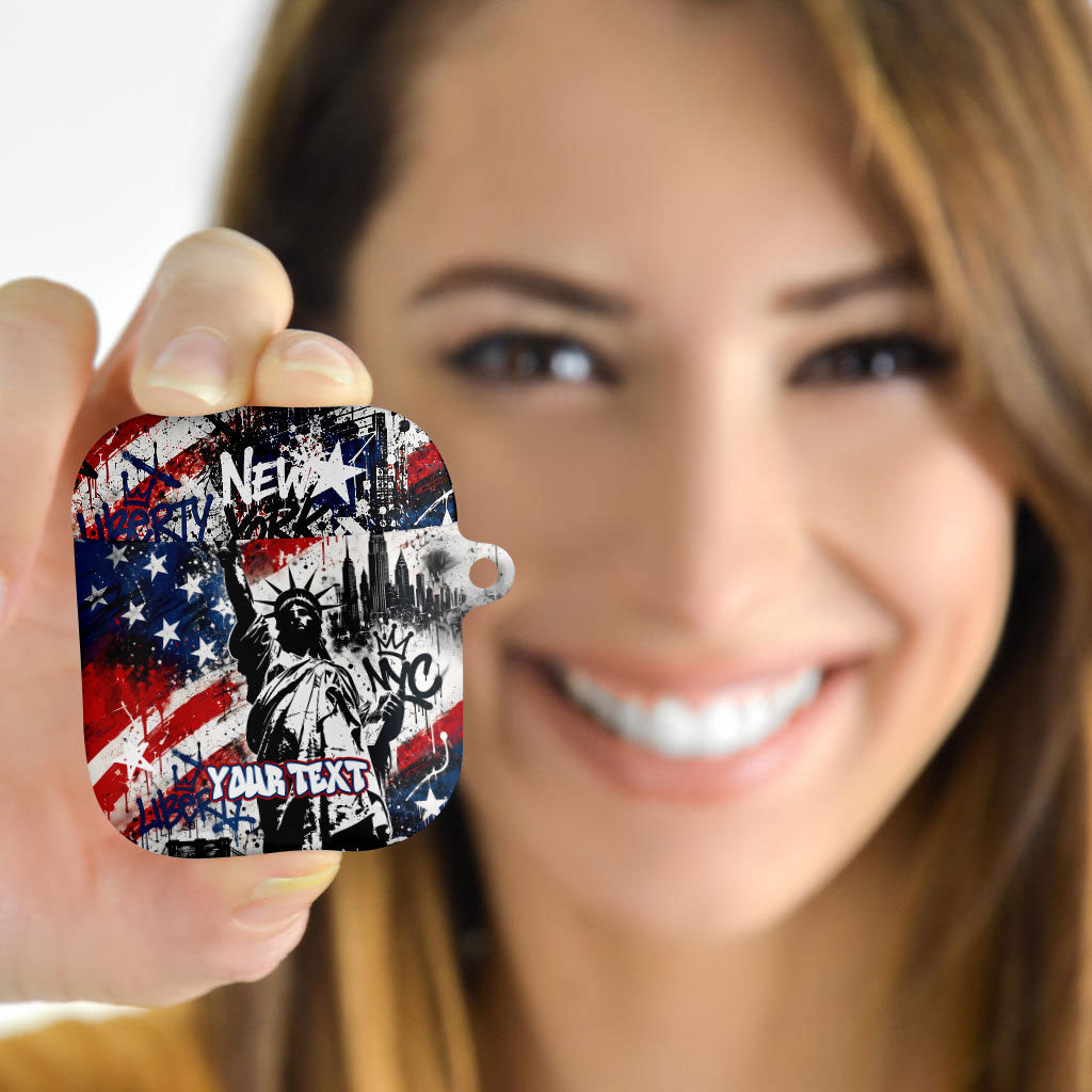 Personalized New York Statue Of Liberty AirPods Case Grunge Street Art NYC Skyline American Pride