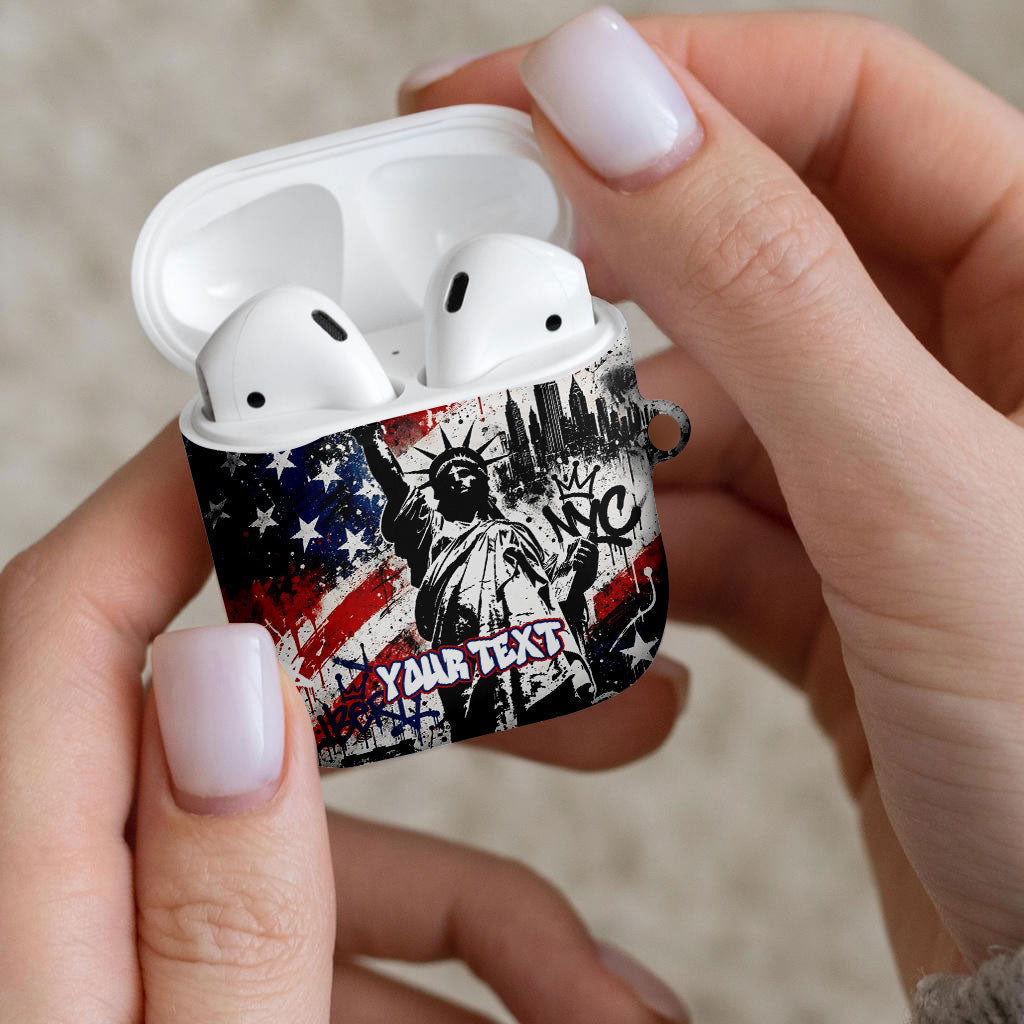 Personalized New York Statue Of Liberty AirPods Case Grunge Street Art NYC Skyline American Pride