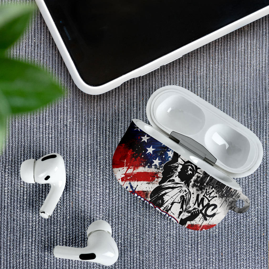 Personalized New York Statue Of Liberty AirPods Case Grunge Street Art NYC Skyline American Pride