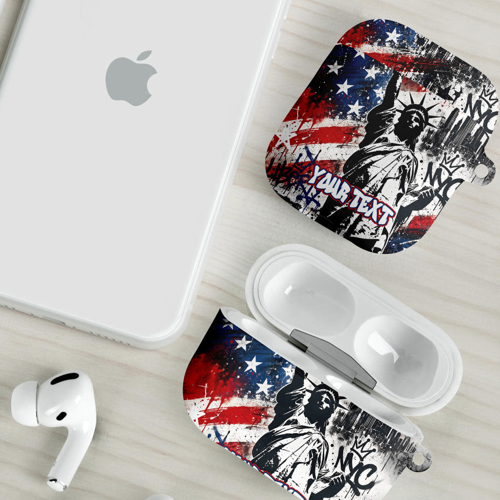 Personalized New York Statue Of Liberty AirPods Case Grunge Street Art NYC Skyline American Pride