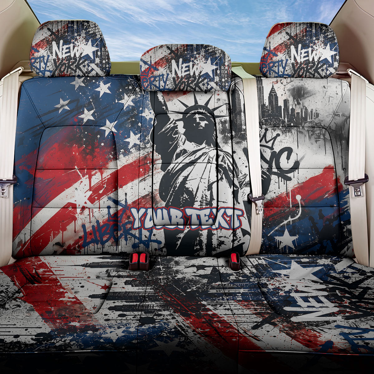 Personalized New York Statue Of Liberty Back Car Seat Cover Grunge Street Art NYC Skyline American Pride