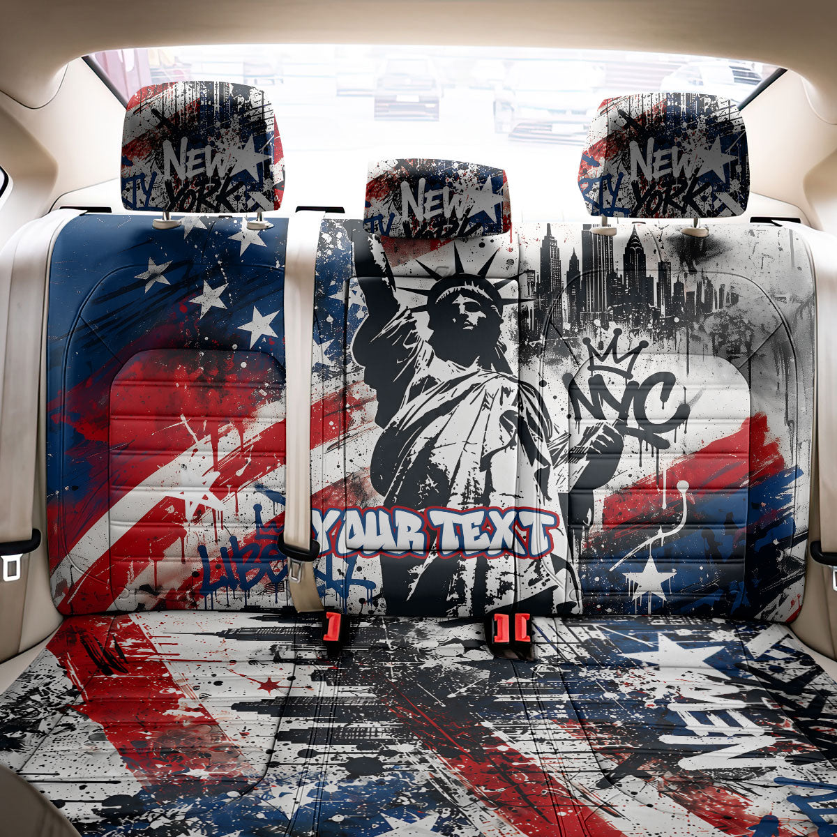 Personalized New York Statue Of Liberty Back Car Seat Cover Grunge Street Art NYC Skyline American Pride
