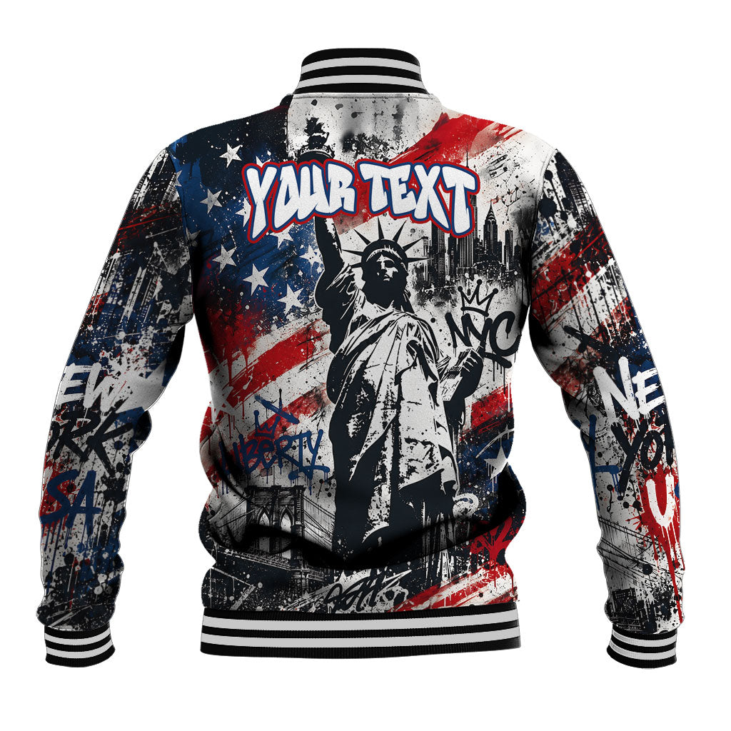 Personalized New York Statue Of Liberty Baseball Jacket Grunge Street Art NYC Skyline American Pride