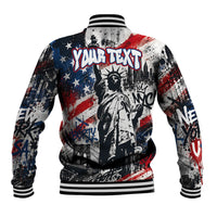 Personalized New York Statue Of Liberty Baseball Jacket Grunge Street Art NYC Skyline American Pride