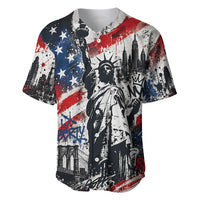 Personalized New York Statue Of Liberty Baseball Jersey Grunge Street Art NYC Skyline American Pride