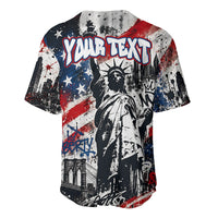 Personalized New York Statue Of Liberty Baseball Jersey Grunge Street Art NYC Skyline American Pride