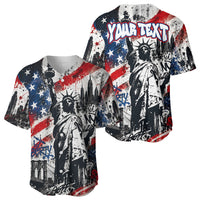 Personalized New York Statue Of Liberty Baseball Jersey Grunge Street Art NYC Skyline American Pride