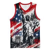 Personalized New York Statue Of Liberty Basketball Jersey Grunge Street Art NYC Skyline American Pride