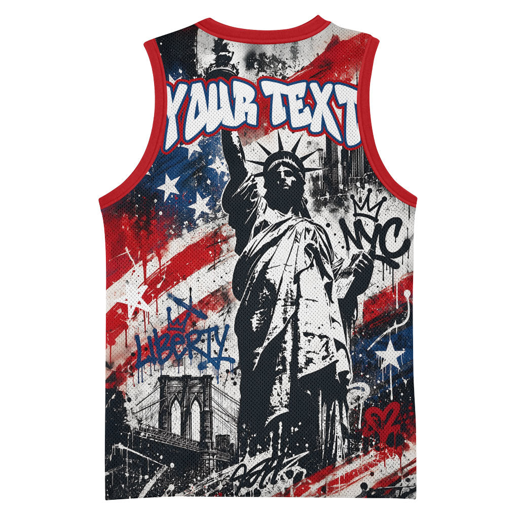 Personalized New York Statue Of Liberty Basketball Jersey Grunge Street Art NYC Skyline American Pride