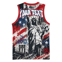 Personalized New York Statue Of Liberty Basketball Jersey Grunge Street Art NYC Skyline American Pride