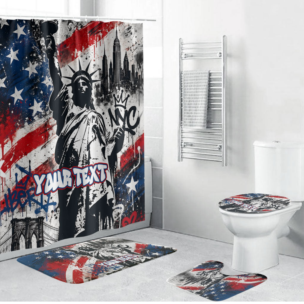 Personalized New York Statue Of Liberty Bathroom Set Grunge Street Art NYC Skyline American Pride