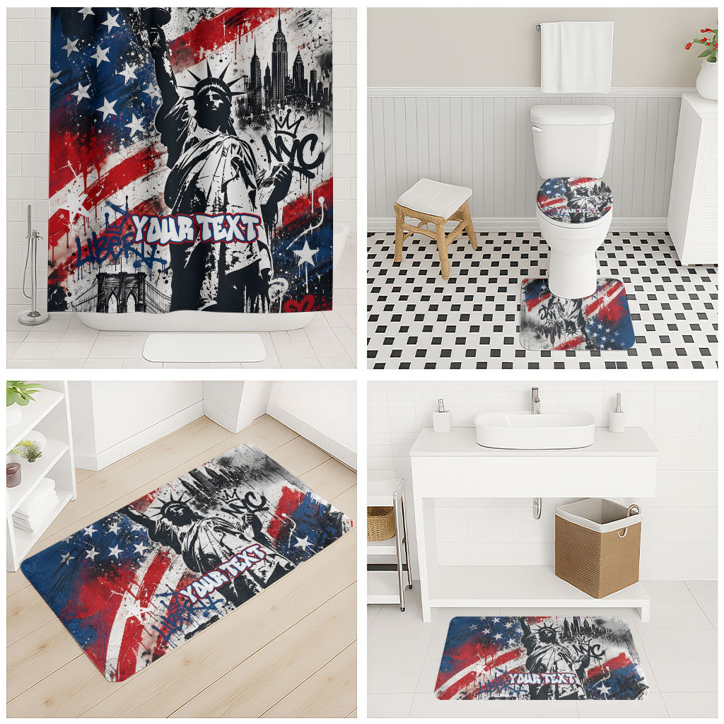 Personalized New York Statue Of Liberty Bathroom Set Grunge Street Art NYC Skyline American Pride